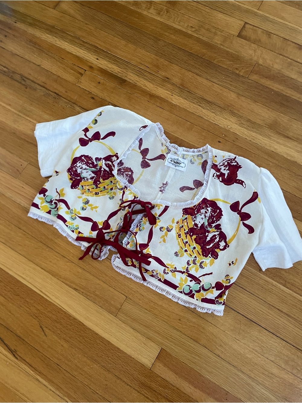 Handmade Floral Tie-Front Crop Top